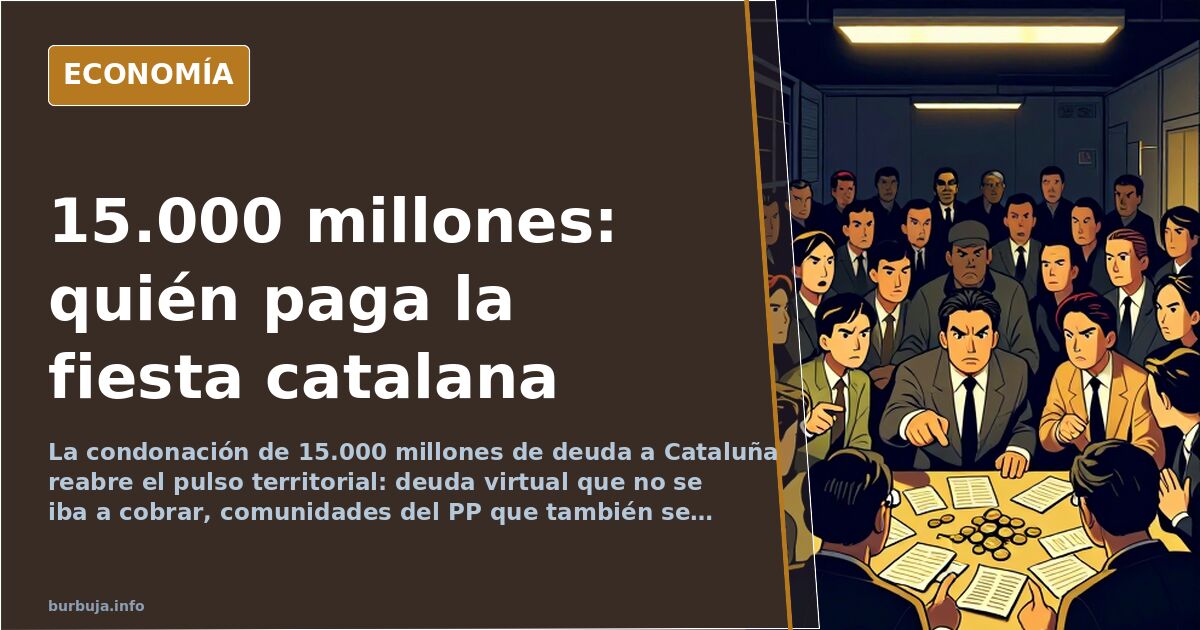 Ilustración editorial de un mapa de España con billetes y gráficos de deuda pública en tonos azul marino y dorado