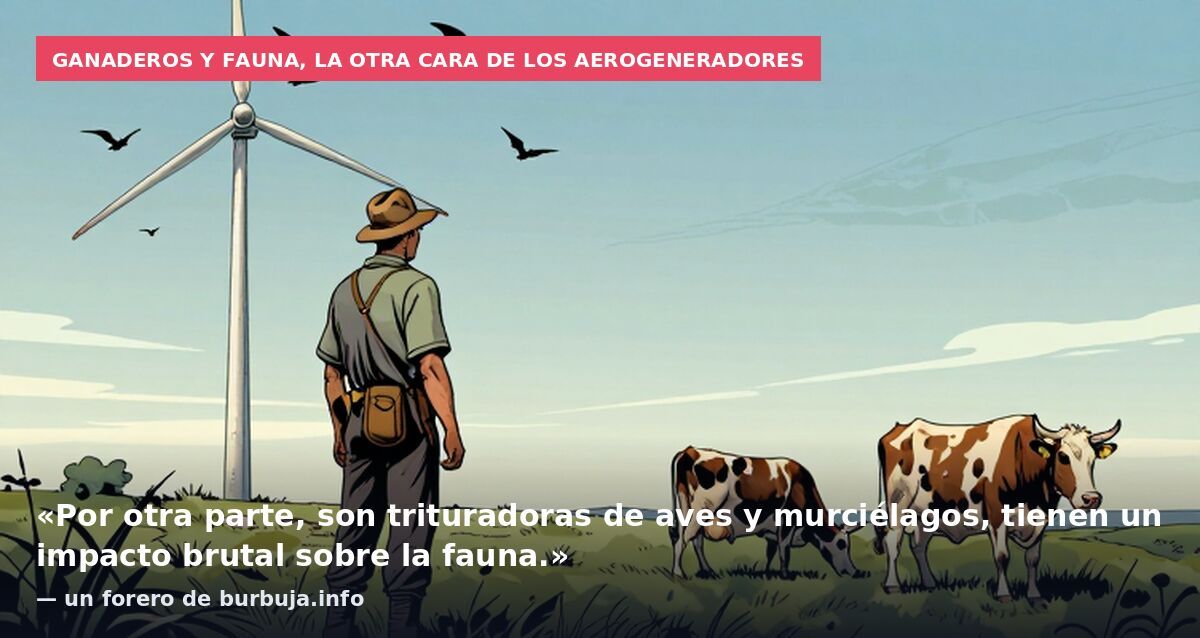 Ganaderos y fauna, la otra cara de los aerogeneradores: «Por otra parte, son trituradoras de aves y murciélagos, tienen un impacto brutal sobre la fauna.» — un forero de burbuja.info