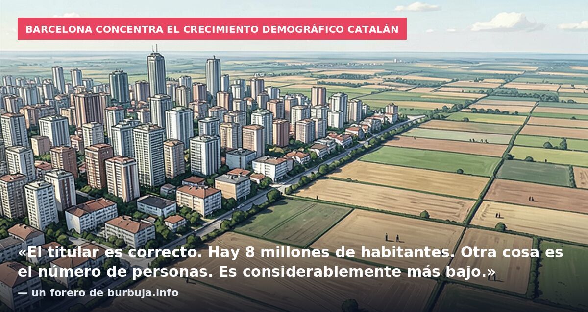 Barcelona concentra el crecimiento demográfico catalán: «El titular es correcto. Hay 8 millones de habitantes. Otra cosa es el número de personas. Es considerablemente más bajo.» — un forero de burbuja.info