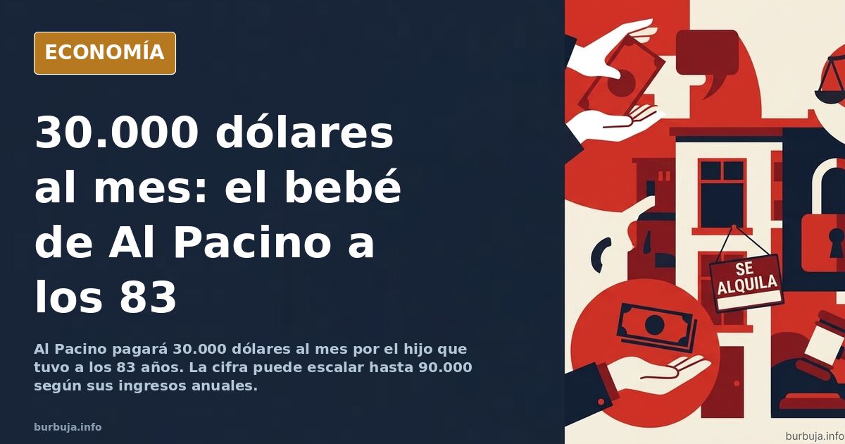 Ilustración editorial de un anciano elegante junto a una cuna dorada y documentos legales, símbolo de la manutención de Al Pa