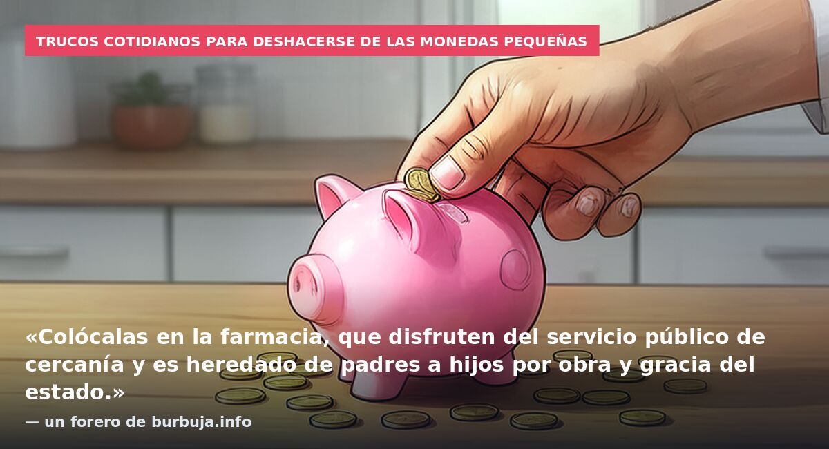 Trucos cotidianos para deshacerse de las monedas pequeñas: «Colócalas en la farmacia, que disfruten del servicio público de cercanía y es heredado de padres a hijos por obra y gracia del estado.» — un forero de burbuja.info