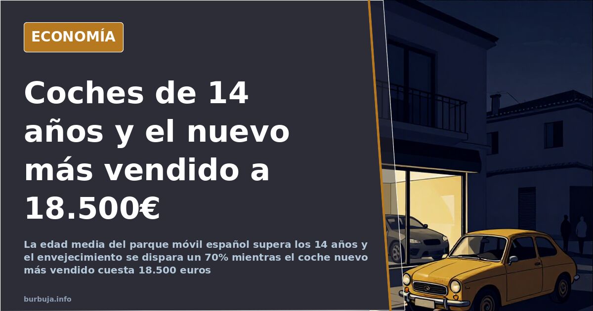 Ilustración editorial de coches antiguos aparcados en una calle española junto a un vehículo nuevo, en azul marino y dorado