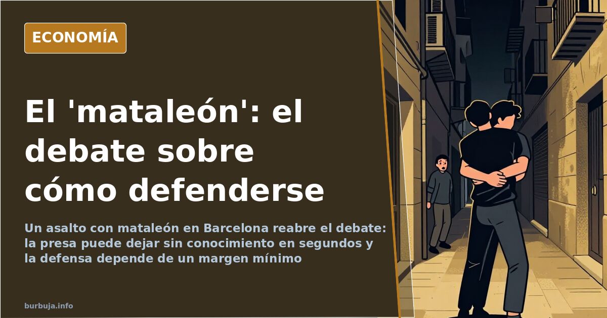 Ilustración editorial de un estrangulamiento por la espalda, la técnica del mataleón, y la defensa personal en la calle