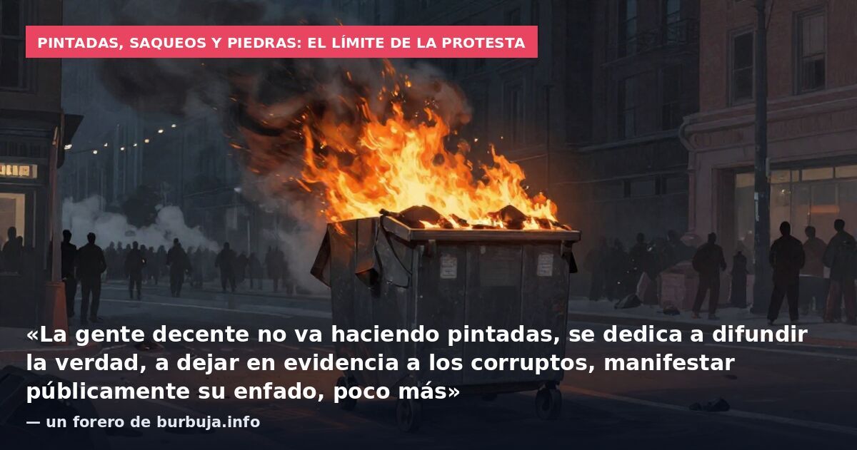 Pintadas, saqueos y piedras: el límite de la protesta: «La gente decente no va haciendo pintadas, se dedica a difundir la verdad, a dejar en evidencia a los corruptos, manifestar públicamente su enfado, poco más» — un forero de burbuja.info