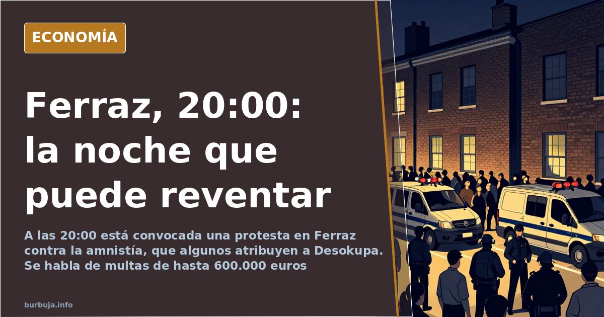 Calle Ferraz al atardecer con la sede del PSOE y grupos de manifestantes convocados contra la amnistía