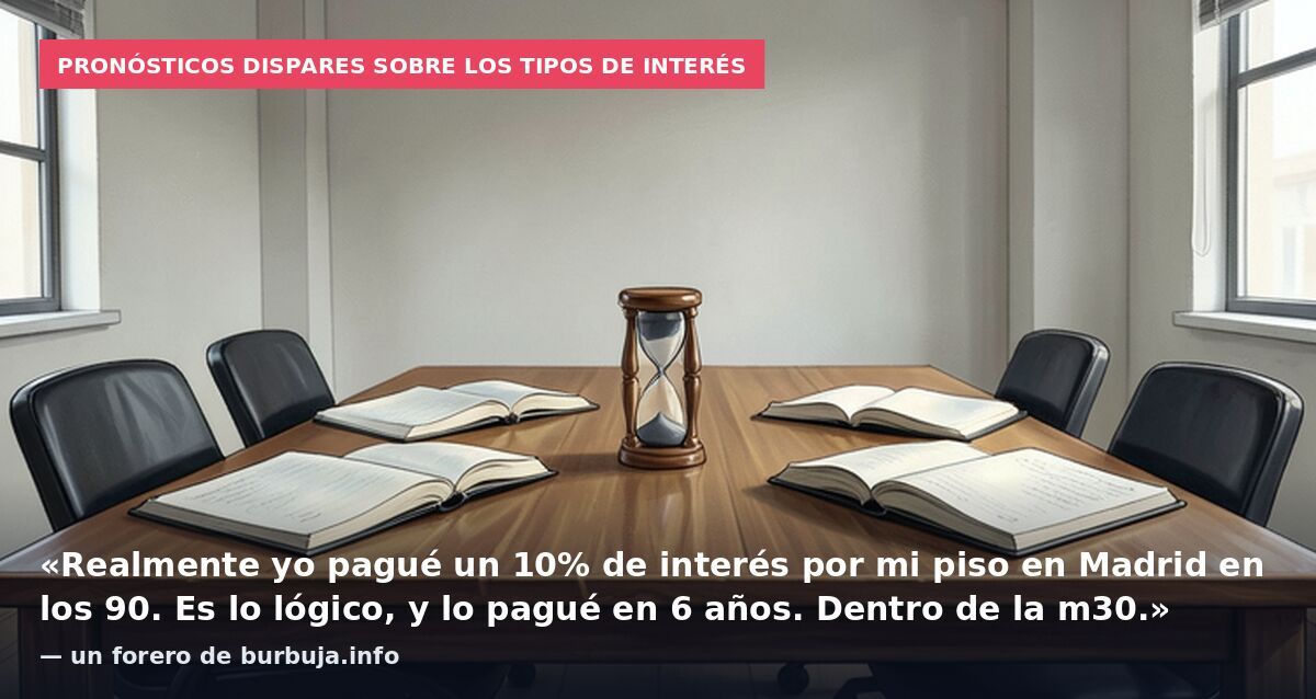 Pronósticos dispares sobre los tipos de interés: «Realmente yo pagué un 10% de interés por mi piso en Madrid en los 90. Es lo lógico, y lo pagué en 6 años. Dentro de la m30.» — un forero de burbuja.info