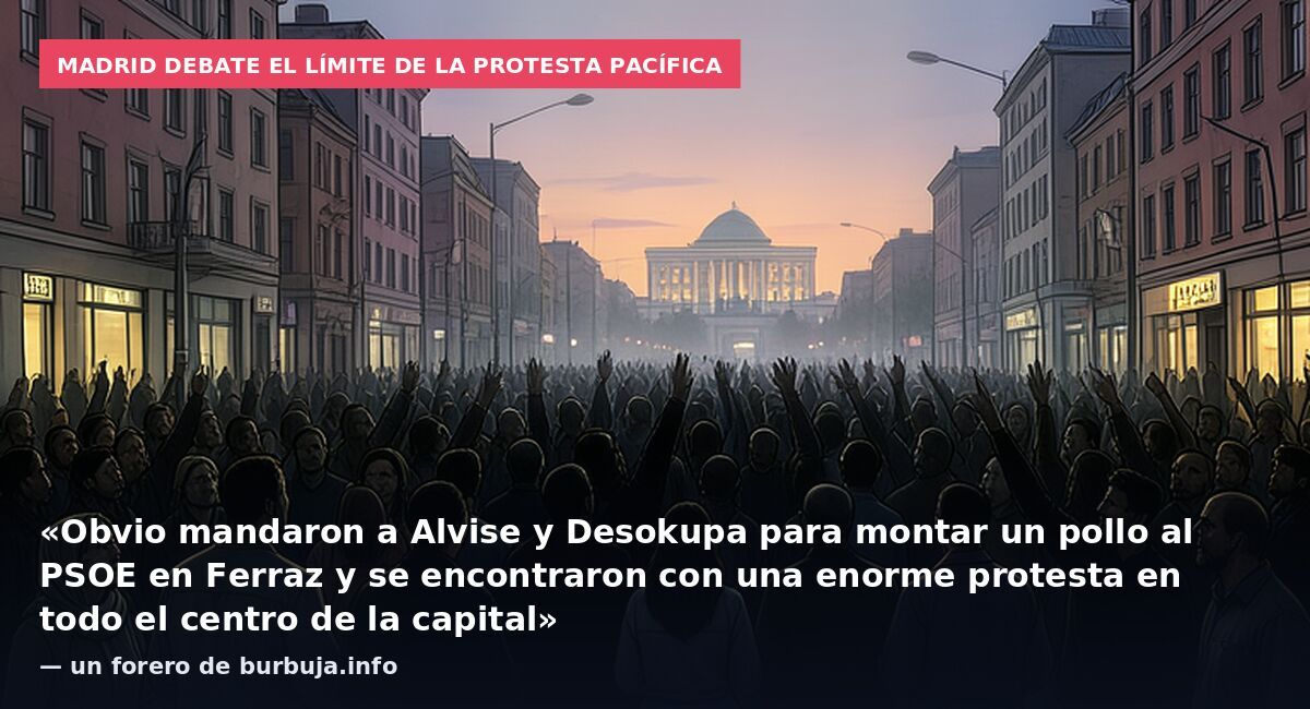 Madrid debate el límite de la protesta pacífica: «Obvio mandaron a Alvise y Desokupa para montar un pollo al PSOE en Ferraz y se encontraron con una enorme protesta en todo el centro de la capital» — un forero de burbuja.info
