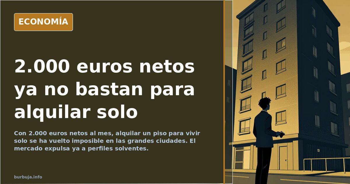 Cartel de alquiler en el balcón de un edificio de viviendas de una gran ciudad, símbolo del problema para alquilar en solitar