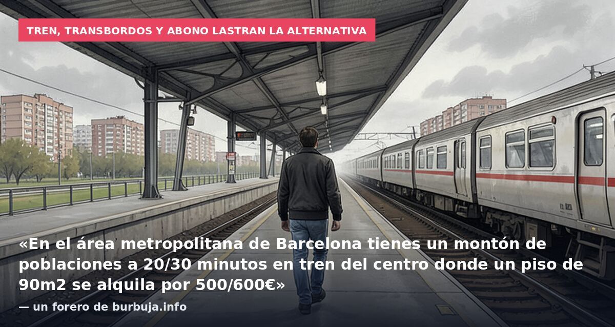 Tren, transbordos y abono lastran la alternativa: «En el área metropolitana de Barcelona tienes un montón de poblaciones a 20/30 minutos en tren del centro donde un piso de 90m2 se alquila por 500/600€» — un forero de burbuja.info