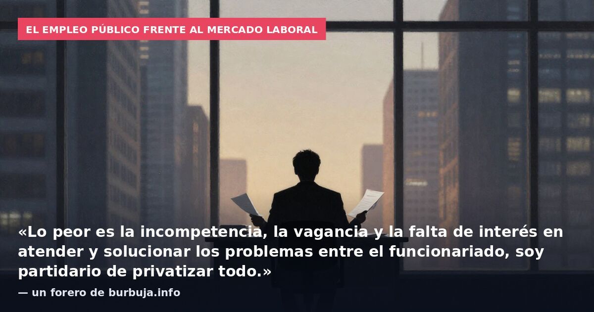 El empleo público frente al mercado laboral: «Lo peor es la incompetencia, la vagancia y la falta de interés en atender y solucionar los problemas entre el funcionariado, soy partidario de privatizar todo.» — un forero de burbuja.info