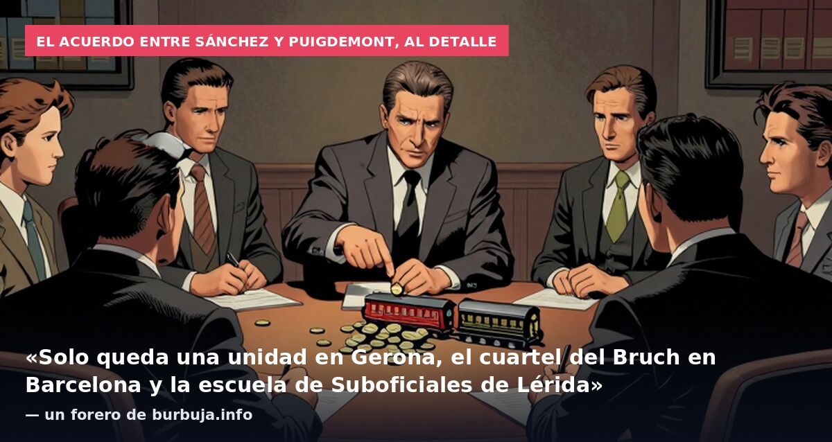 El acuerdo entre Sánchez y Puigdemont, al detalle: «Solo queda una unidad en Gerona, el cuartel del Bruch en Barcelona y la escuela de Suboficiales de Lérida» — un forero de burbuja.info