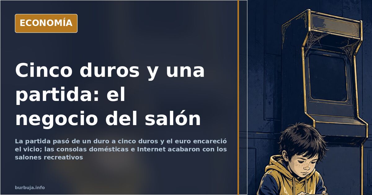 Fila de máquinas recreativas con monedero de pesetas en un salón de los noventa, moqueta gastada y luces de neón