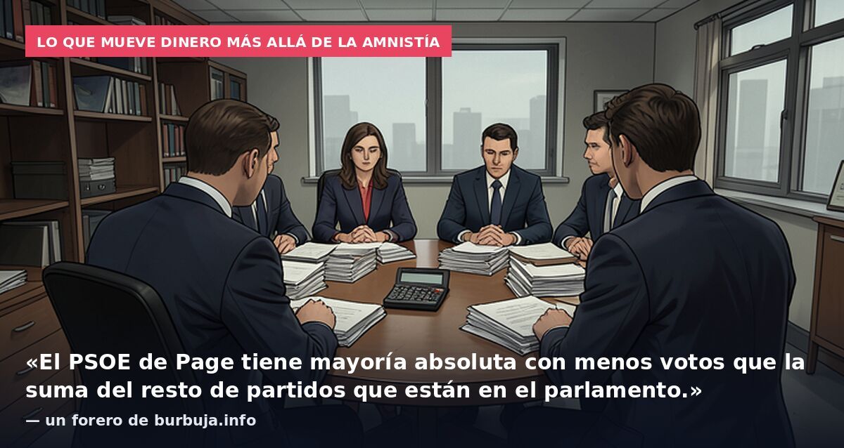 Lo que mueve dinero más allá de la amnistía: «El PSOE de Page tiene mayoría absoluta con menos votos que la suma del resto de partidos que están en el parlamento.» — un forero de burbuja.info