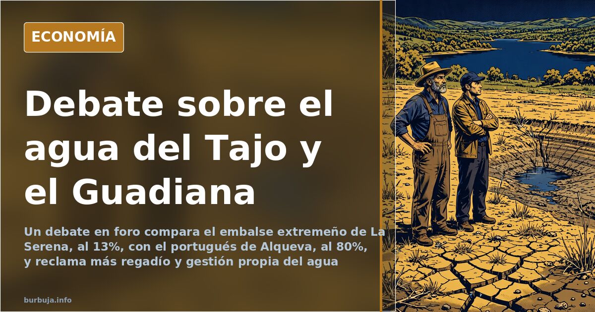 Mapa de España con los ríos Tajo y Guadiana y los embalses de La Serena y Alqueva, símbolos del debate sobre la gestión del a