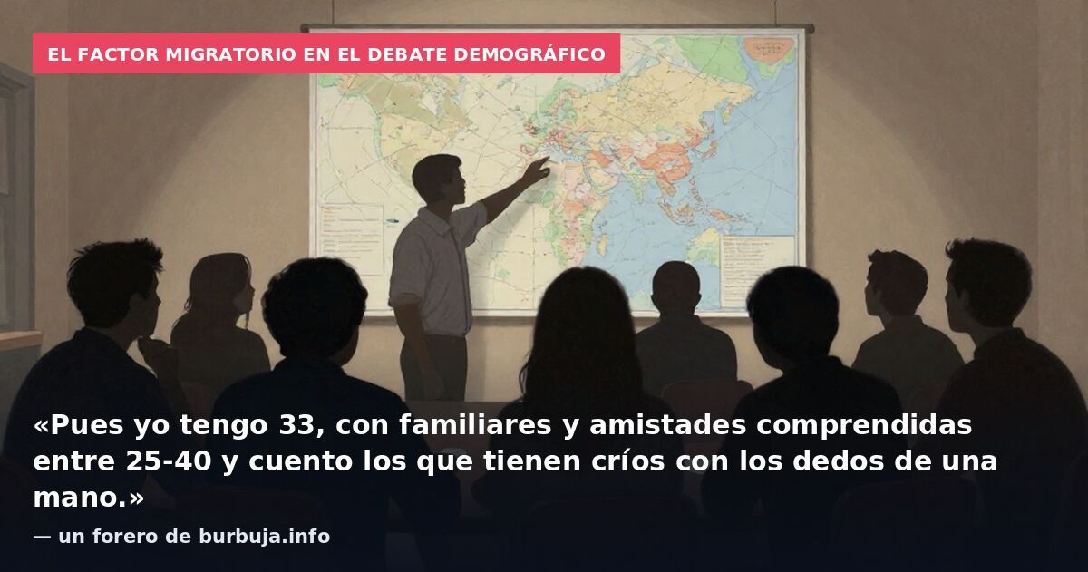 El factor migratorio en el debate demográfico: «Pues yo tengo 33, con familiares y amistades comprendidas entre 25-40 y cuento los que tienen críos con los dedos de una mano.» — un forero de burbuja.info