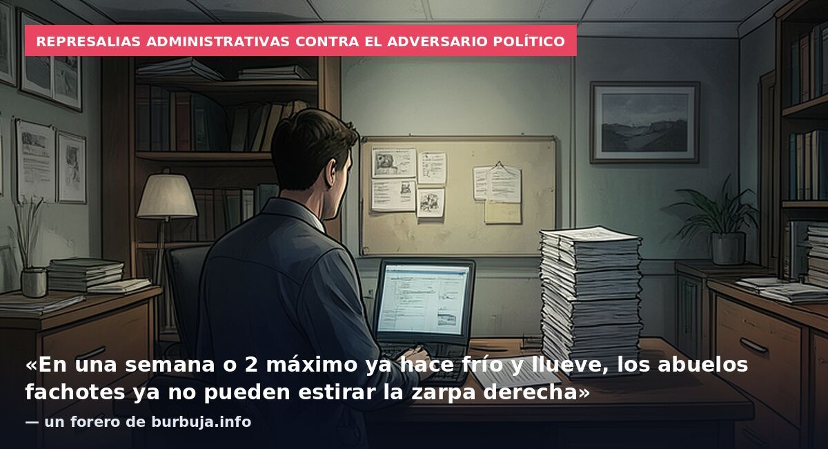 Represalias administrativas contra el adversario político: «En una semana o 2 máximo ya hace frío y llueve, los abuelos fachotes ya no pueden estirar la zarpa derecha» — un forero de burbuja.info