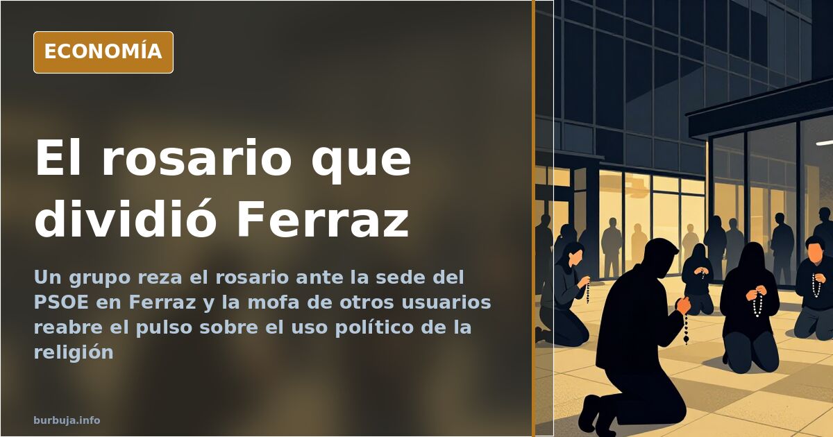 Personas con rosarios reunidas en la acera durante una concentración frente a la sede del PSOE en la calle Ferraz