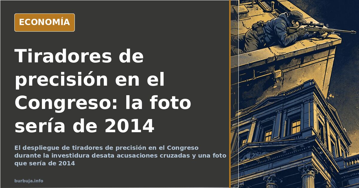 Ilustración editorial de una azotea con un tirador de precisión observando la cúpula del Congreso de los Diputados bajo un ci