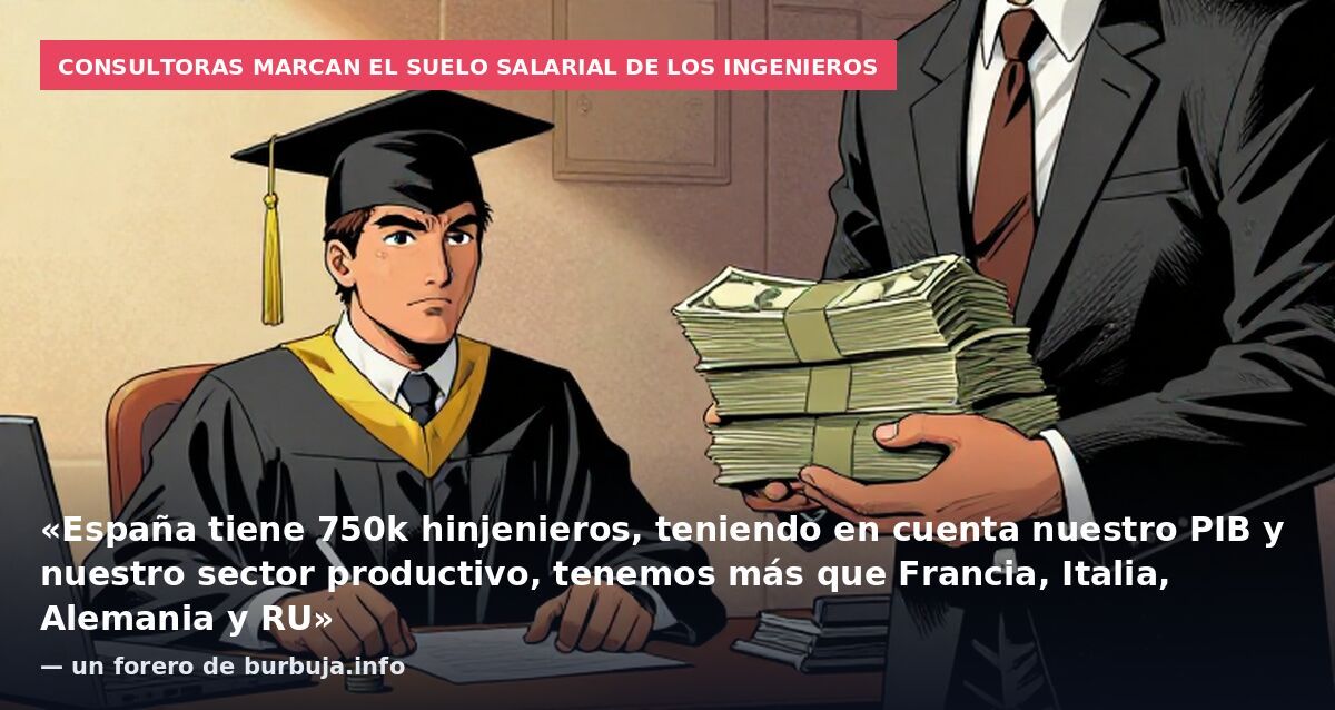 Consultoras marcan el suelo salarial de los ingenieros: «España tiene 750k hinjenieros, teniendo en cuenta nuestro PIB y nuestro sector productivo, tenemos más que Francia, Italia, Alemania y RU» — un forero de burbuja.info