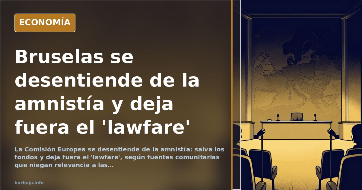 Sede institucional europea en tonos azul marino y dorado, alegoría de la posición de la UE ante la ley de amnistía y el 'lawf