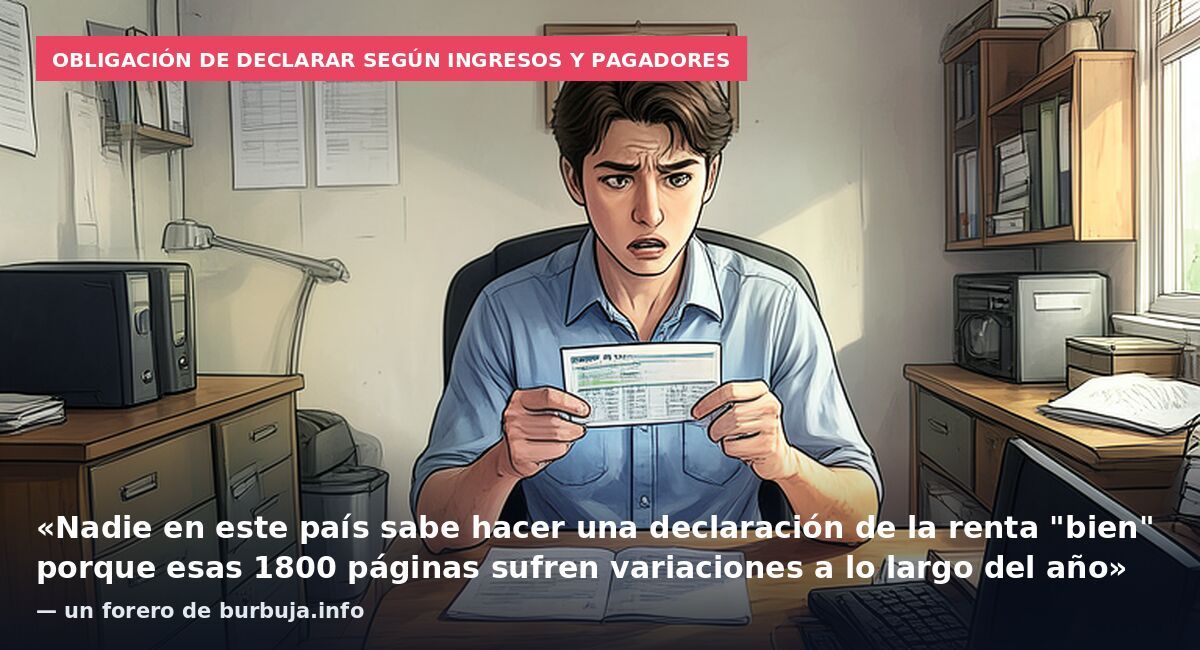 Obligación de declarar según ingresos y pagadores: «Nadie en este país sabe hacer una declaración de la renta "bien" porque esas 1800 páginas sufren variaciones a lo largo del año» — un forero de burbuja.info
