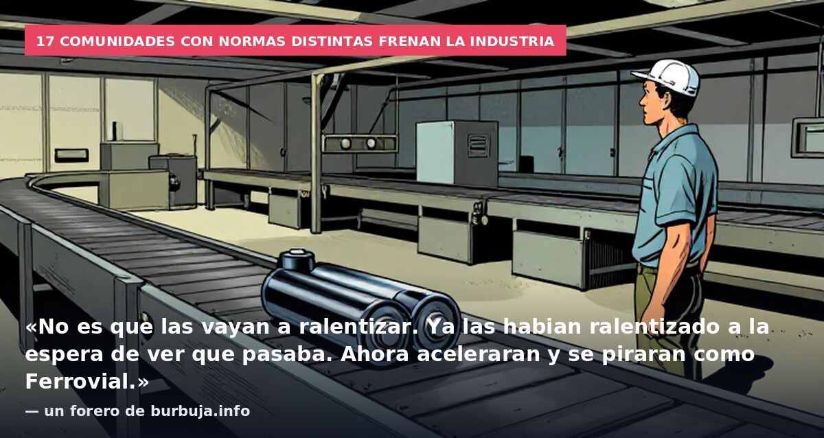 17 comunidades con normas distintas frenan la industria: «No es que las vayan a ralentizar. Ya las habian ralentizado a la espera de ver que pasaba. Ahora aceleraran y se piraran como Ferrovial.» — un forero de burbuja.info