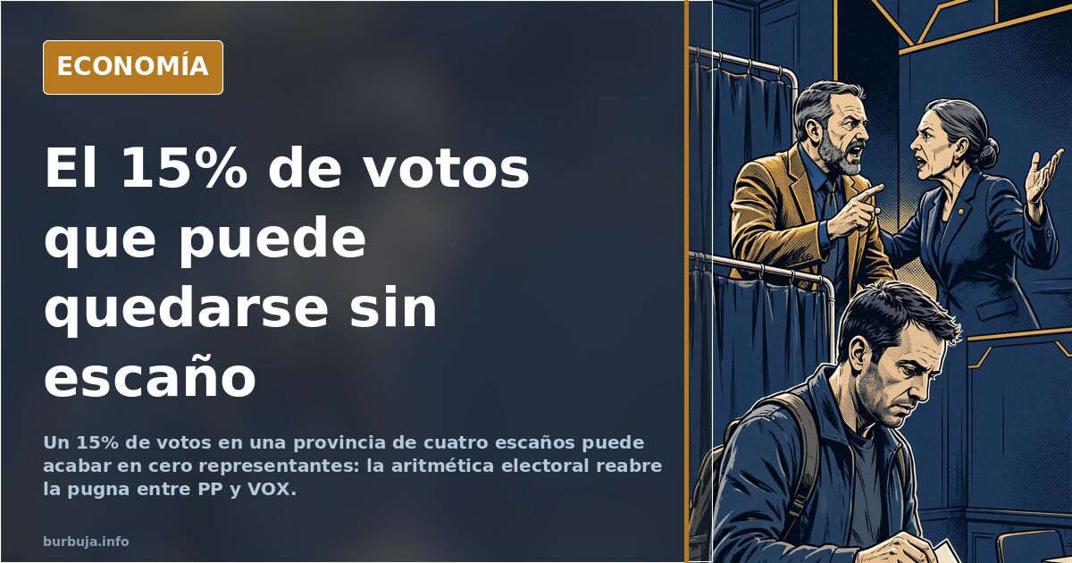 Papeletas y escaños vacíos sobre un mapa provincial de España con provincias pequeñas resaltadas