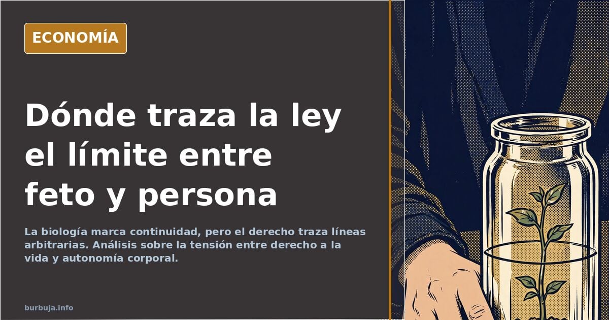 Ilustración editorial de una mujer gestante y un feto en desarrollo sobre fondo azul marino y dorado, sin logos
