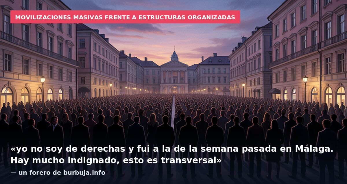 Movilizaciones masivas frente a estructuras organizadas: «yo no soy de derechas y fui a la de la semana pasada en Málaga. Hay mucho indignado, esto es transversal» — un forero de burbuja.info