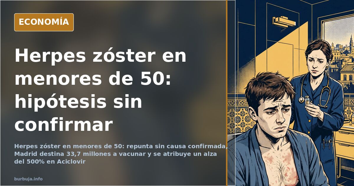 Ilustración editorial en azul marino y dorado con un virión del herpes zóster y una línea nerviosa resaltada en oro