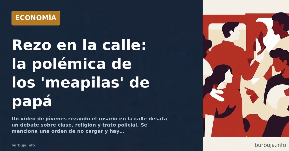 Ilustración editorial de jóvenes con velas y rosarios en una calle, con figuras policiales al fondo en tonos azul marino y do