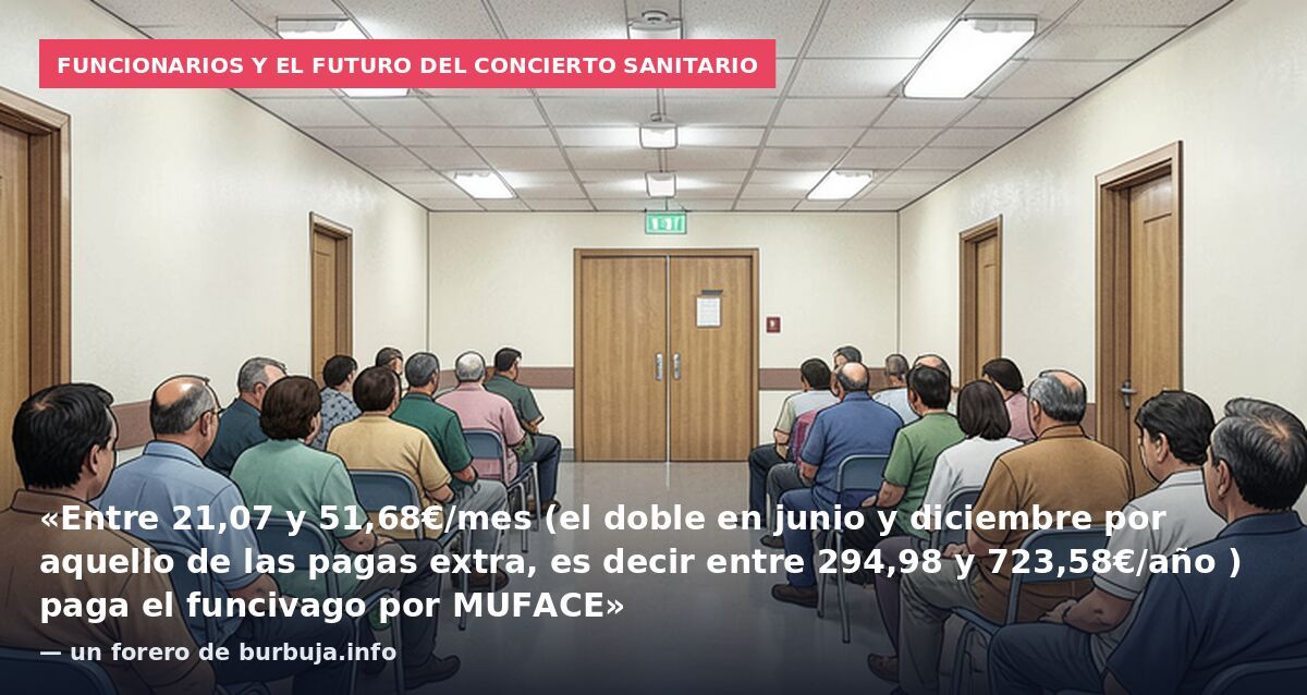 Funcionarios y el futuro del concierto sanitario: «Entre 21,07 y 51,68€/mes (el doble en junio y diciembre por aquello de las pagas extra, es decir entre 294,98 y 723,58€/año ) paga el funcivago por MUFACE» — un forero de burbuja.info