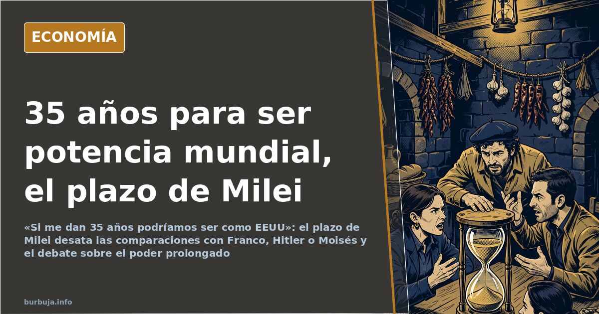 Banderas argentinas en un acto liberal en Buenos Aires con el plazo de 35 años de Milei como telón de fondo