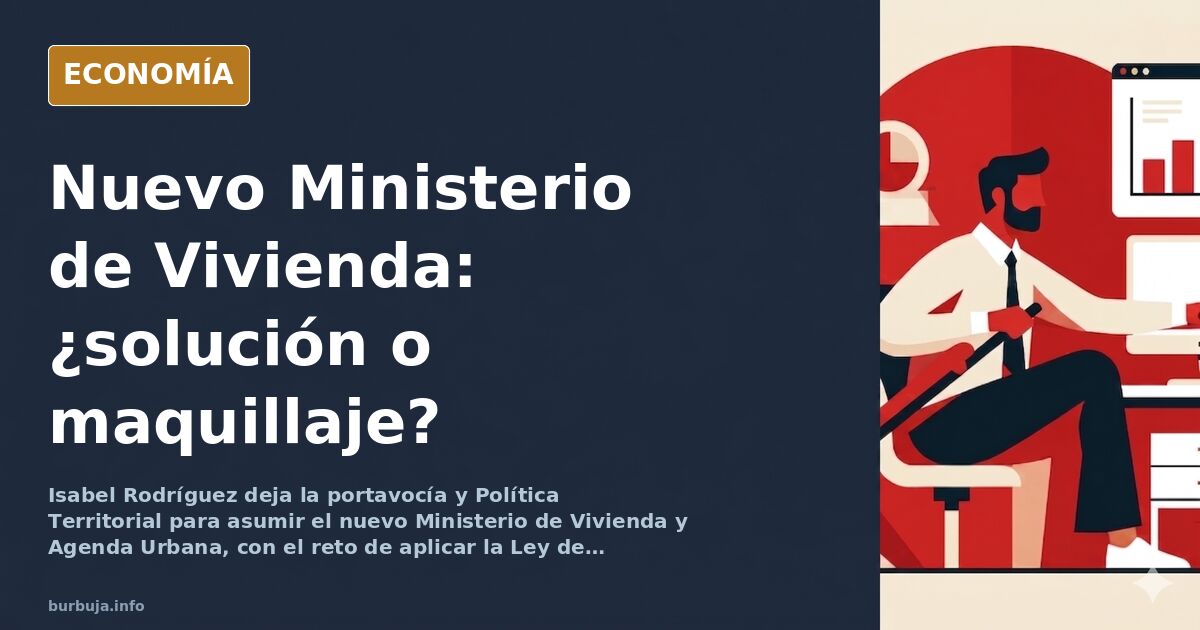 Ilustración editorial de un edificio de viviendas con una grúa y un cartel de 'se vende' en un paisaje urbano
