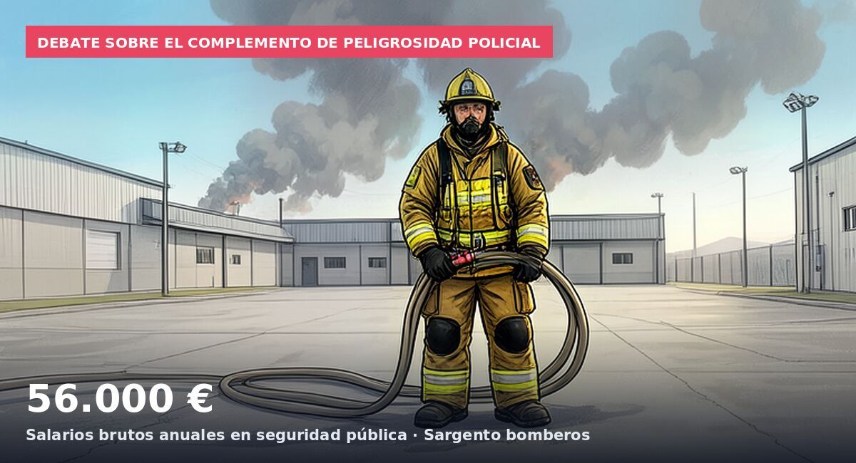 Debate sobre el complemento de peligrosidad policial: 56.000 € Salarios brutos anuales en seguridad pública · Sargento bomberos