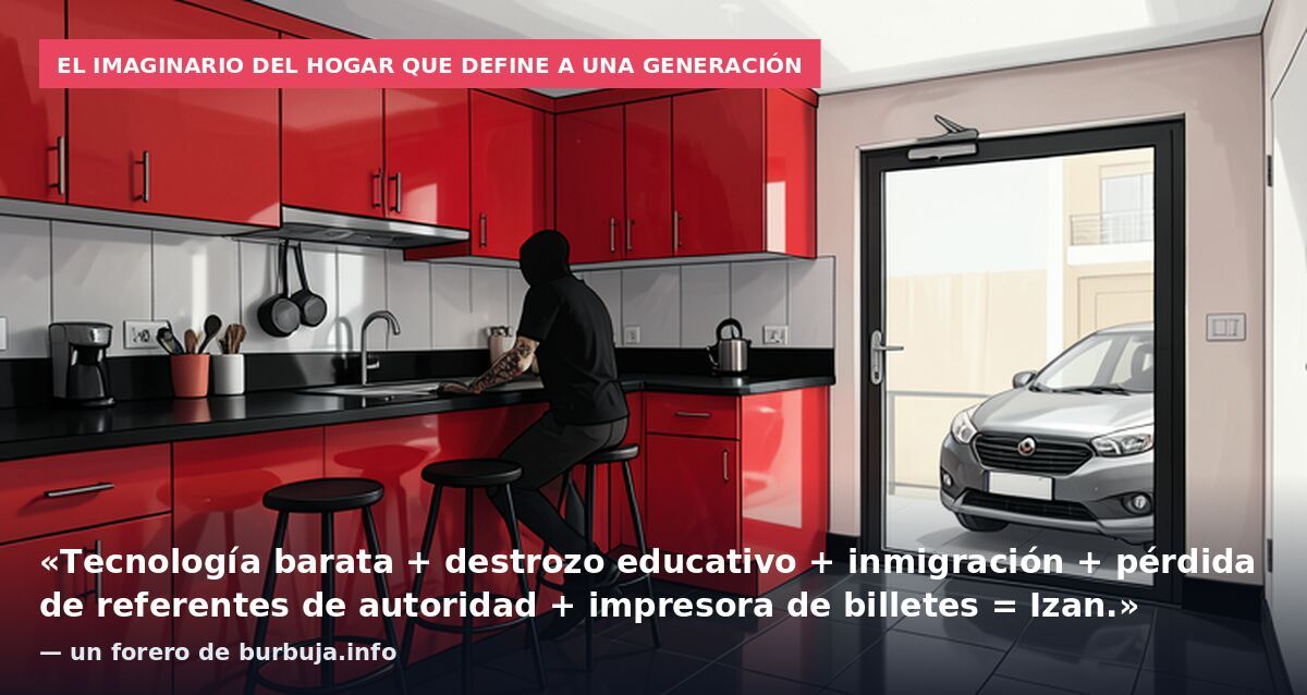 El imaginario del hogar que define a una generación: «Tecnología barata + destrozo educativo + inmigración + pérdida de referentes de autoridad + impresora de billetes = Izan.» — un forero de burbuja.info