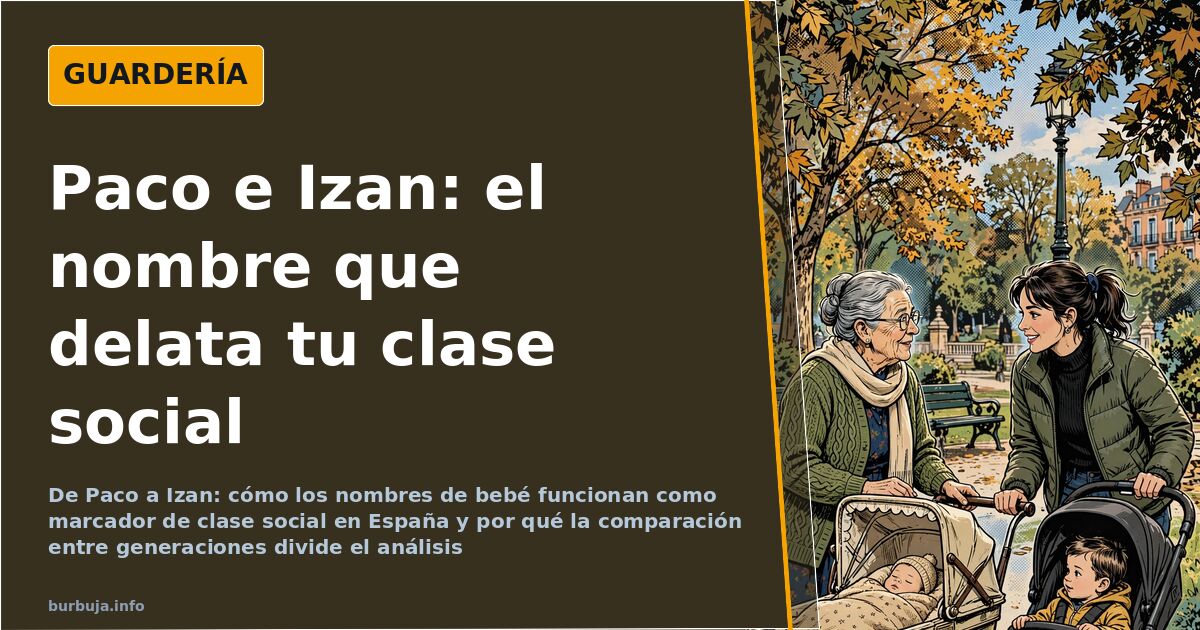 Ilustración de un árbol genealógico con nombres españoles, de Paco a Izan, usado como marcador de clase social