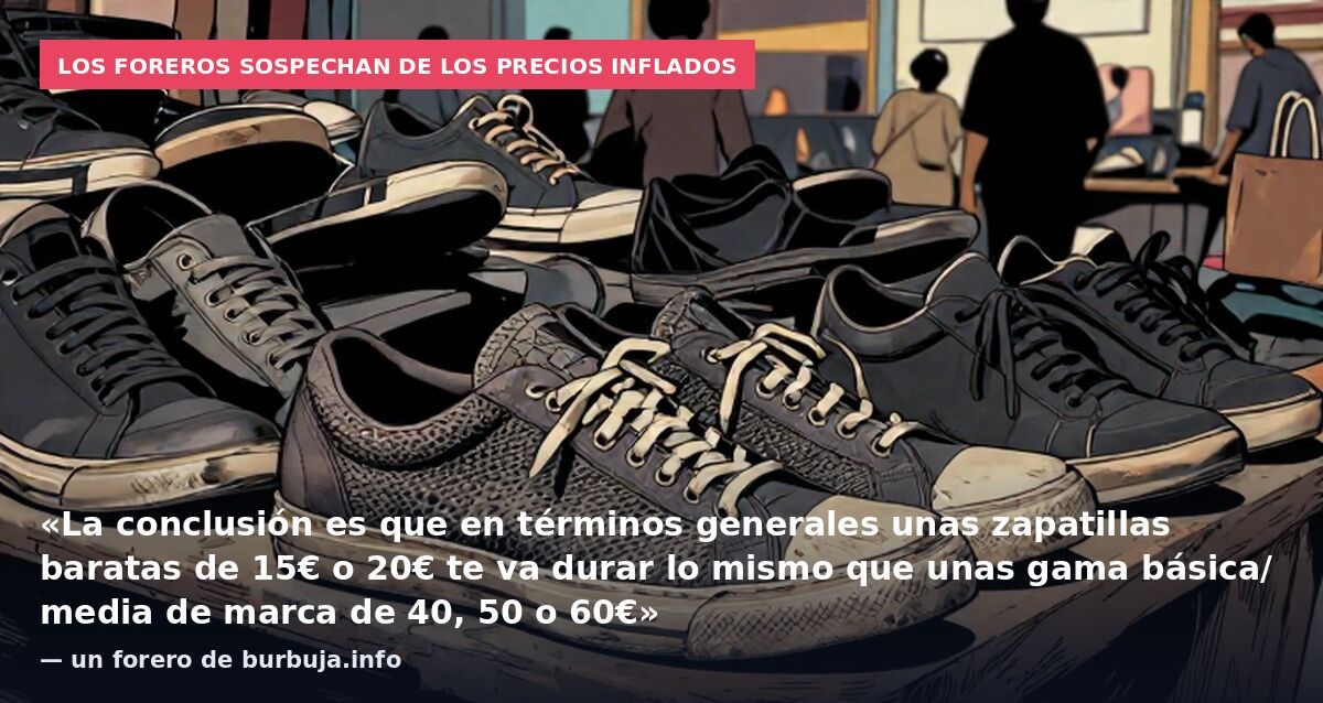 Los foreros sospechan de los precios inflados: «La conclusión es que en términos generales unas zapatillas baratas de 15€ o 20€ te va durar lo mismo que unas gama básica/ media de marca de 40, 50 o 60€» — un forero de burbuja.info