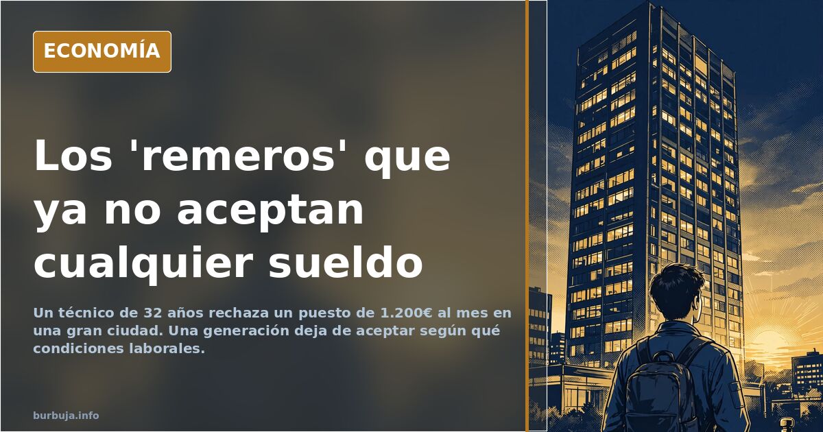 Joven técnico revisa su nómina frente al ordenador en una oficina, ilustración sobre el mercado laboral y los salarios de los