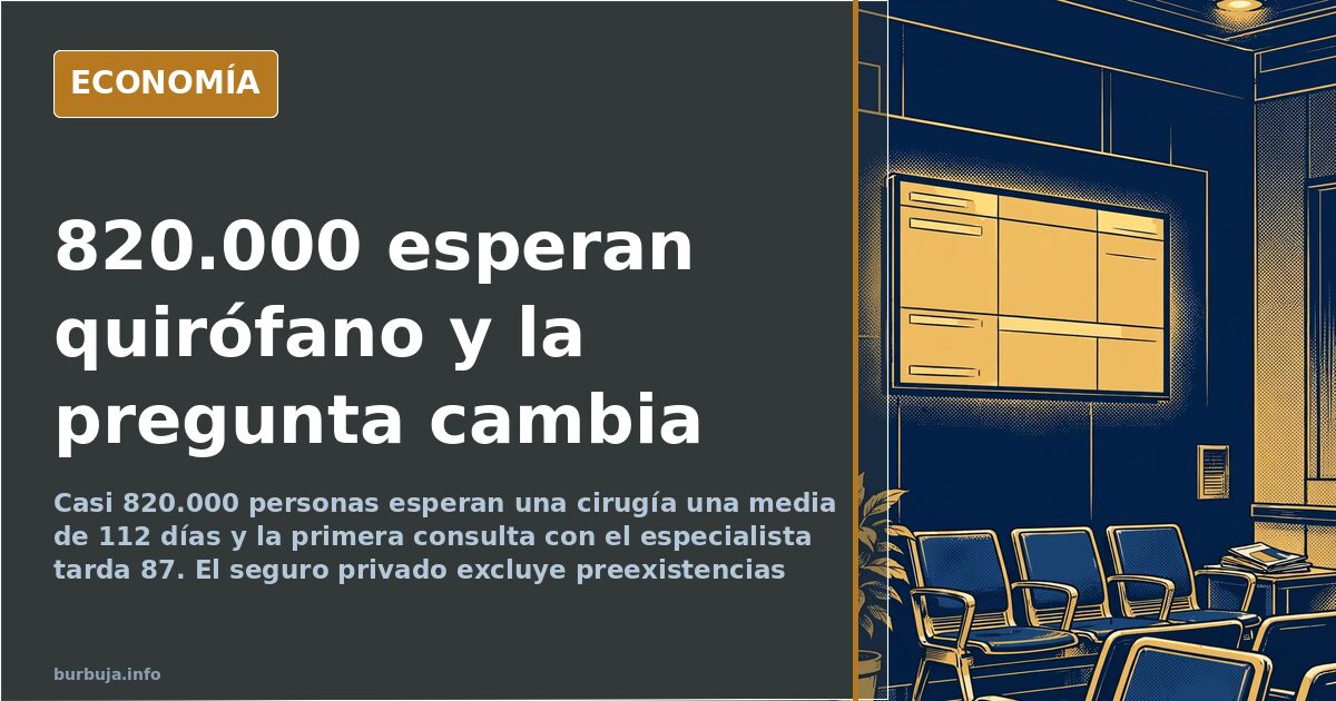 Sala de espera de un hospital con sillas ocupadas, ilustración editorial sobre las listas de espera de la sanidad pública