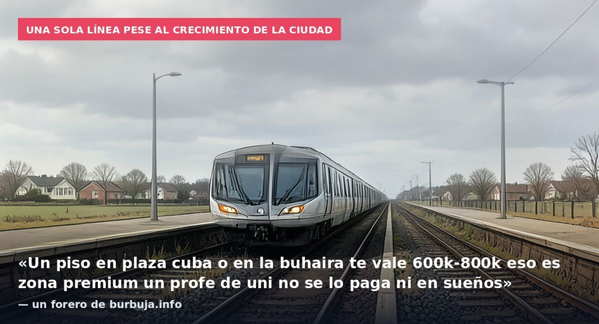 Una sola línea pese al crecimiento de la ciudad: «Un piso en plaza cuba o en la buhaira te vale 600k-800k eso es zona premium un profe de uni no se lo paga ni en sueños» — un forero de burbuja.info