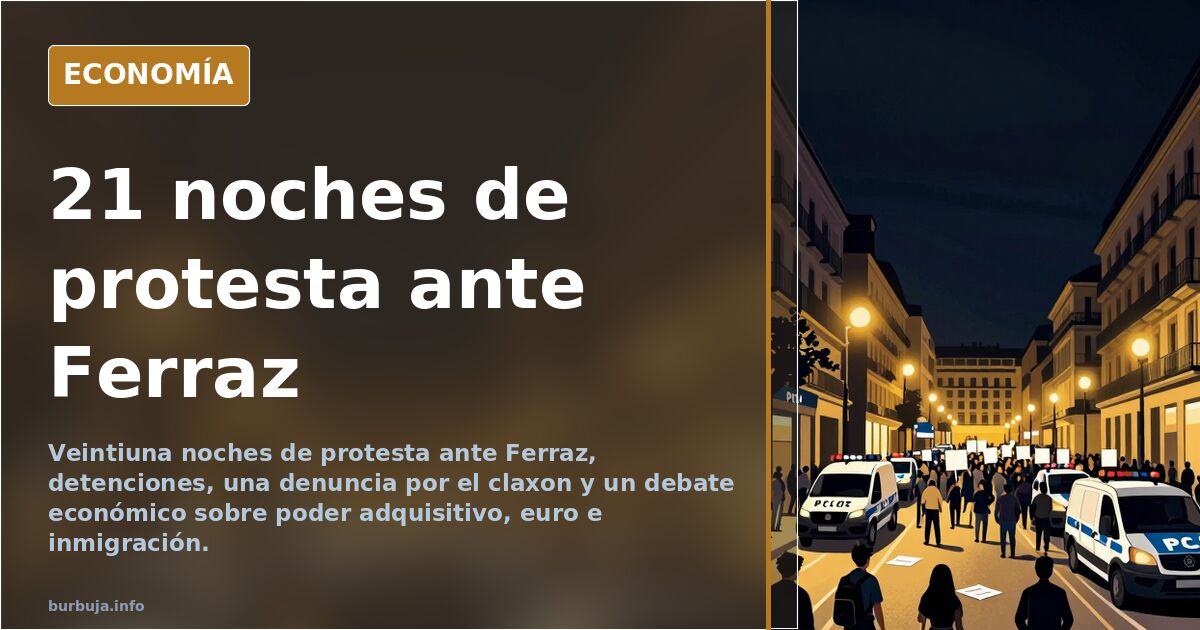 Concentración nocturna ante la sede del PSOE en Ferraz con banderas y luces navideñas encendidas