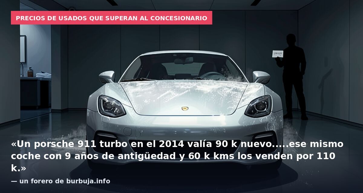 Precios de usados que superan al concesionario: «Un porsche 911 turbo en el 2014 valía 90 k nuevo.....ese mismo coche con 9 años de antigüedad y 60 k kms los venden por 110 k.» — un forero de burbuja.info