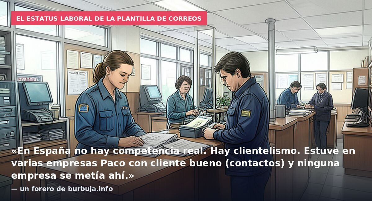El estatus laboral de la plantilla de Correos: «En España no hay competencia real. Hay clientelismo. Estuve en varias empresas Paco con cliente bueno (contactos) y ninguna empresa se metía ahí.» — un forero de burbuja.info