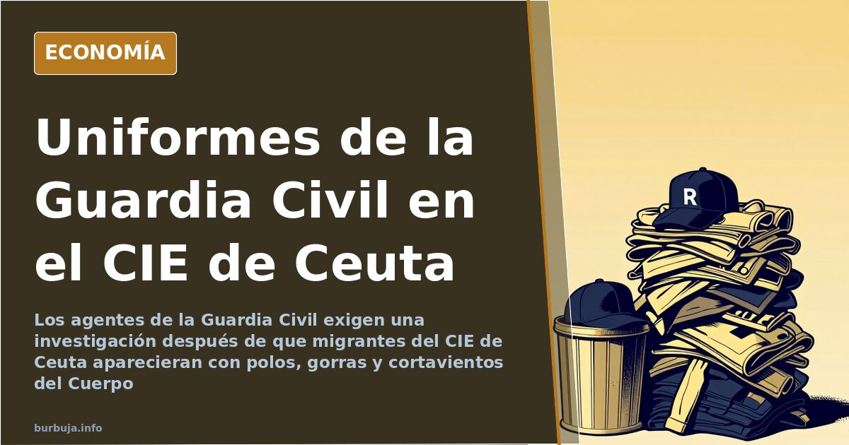 Prendas del uniforme de la Guardia Civil, polo, gorra y cortavientos, apiladas junto a un contenedor en Ceuta