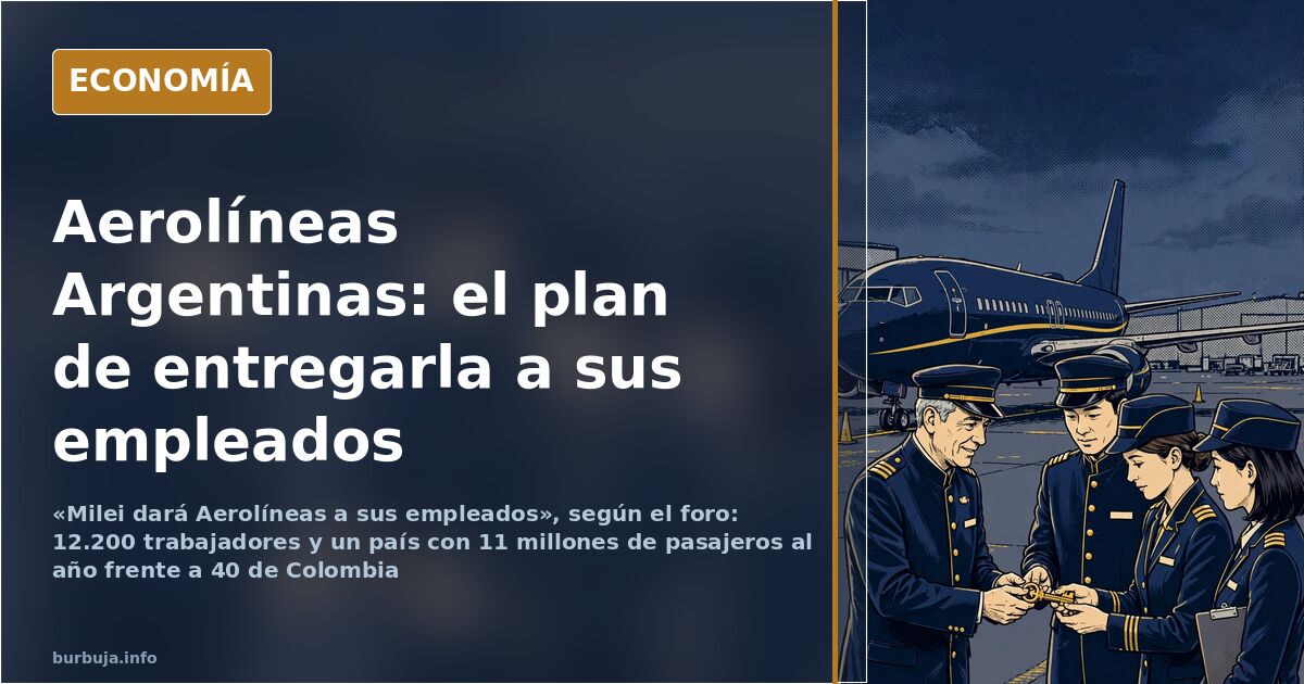 Avión comercial aparcado en pista con una balanza dorada que pesa empleados frente a pasajeros, ilustración editorial sobre e