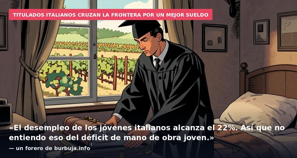 Titulados italianos cruzan la frontera por un mejor sueldo: «El desempleo de los jóvenes italianos alcanza el 22%. Así que no entiendo eso del déficit de mano de obra joven.» — un forero de burbuja.info