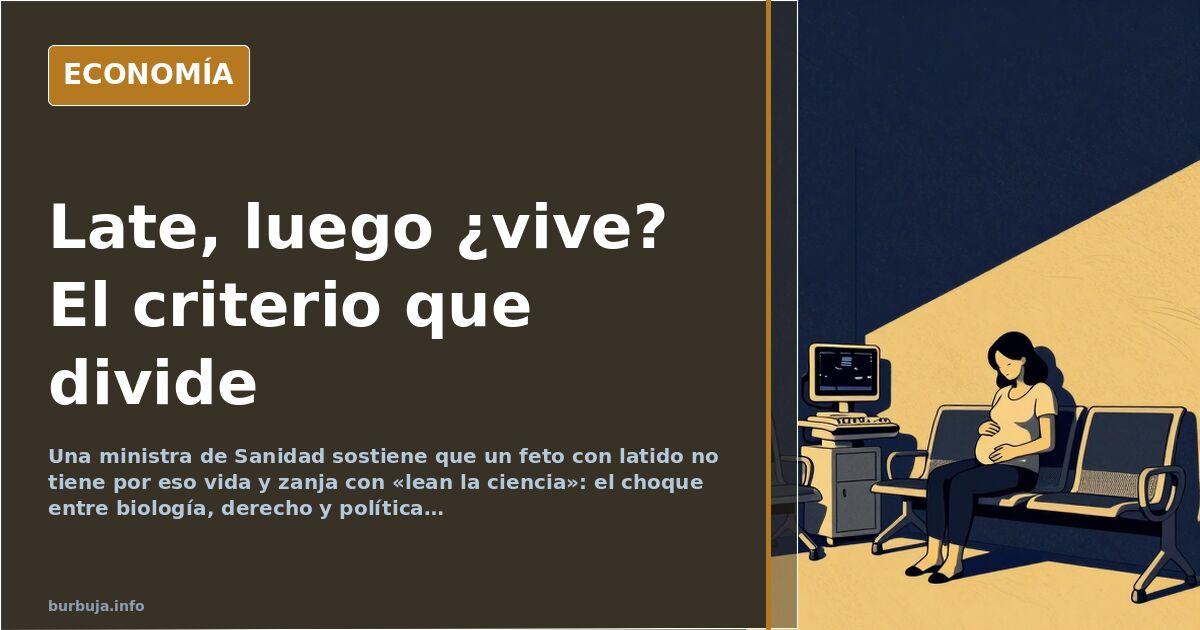 Ilustración editorial de un monitor de latido fetal sobre fondo azul marino con líneas doradas y silueta de un corazón