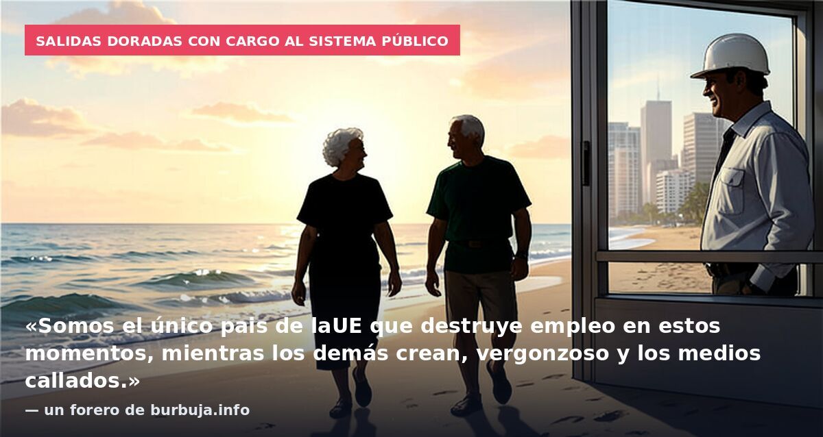 Salidas doradas con cargo al sistema público: «Somos el único pais de laUE que destruye empleo en estos momentos, mientras los demás crean, vergonzoso y los medios callados.» — un forero de burbuja.info