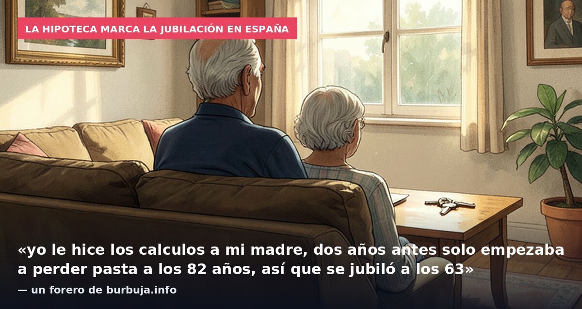 La hipoteca marca la jubilación en España: «yo le hice los calculos a mi madre, dos años antes solo empezaba a perder pasta a los 82 años, así que se jubiló a los 63» — un forero de burbuja.info